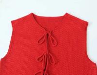 Rafznb Chaqueta corta de punto sin mangas con cuello en V y lazo, chaleco, ropa de calle, abrigo nuevo para mujer - details 3
