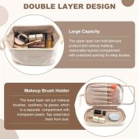 Bolsa de maquillaje de doble capa minimalista, bolsa de cosméticos de color sólido, bolsa de aseo de viaje - details 4