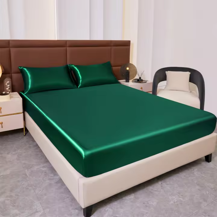 1 pza. Sábana ajustable de satén en color liso (sin funda de almohada), sábanas suaves protectoras de colchón, cómodo - 1