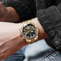 Alta calidad hombres oro reloj de acero inoxidable 2024 nuevo negocio analógico moda casual deportes caliente informe - details 3