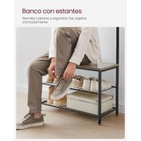 Perchero con Estante para Zapatos, Mueble de Entrada con Banco, 3 en 1, Marco de Acero, para Entrada y Pasillo, 32 x 70 x 177 cm, Estilo Industrial, Marrón Castaño y Negro HSR041B41 - details 14