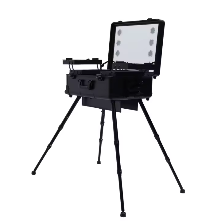 Estuche de tren de maquillaje rodante, organizador de viaje con luz LED y espejo, carro de cosméticos - 1
