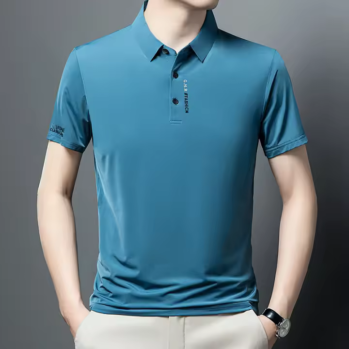 Camiseta polo de manga corta con cuello y talla grande para hombre, camiseta versátil de color sólido de negocios - 1