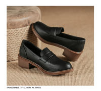 Zapatos de cuero con tacón grueso simple, suela suave, de 4 cm de altura, zapatos pequeños de cuero. - details 34