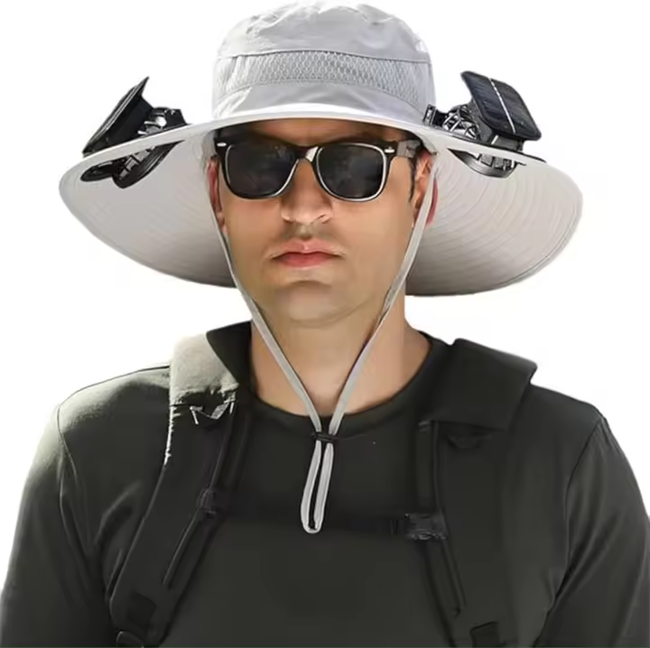 Gorra de Sol con Ventilador Incorporado Gorra de Pesca al Aire Libre Impermeable y Desmontable para Hombres Carga Solar y USB - 1