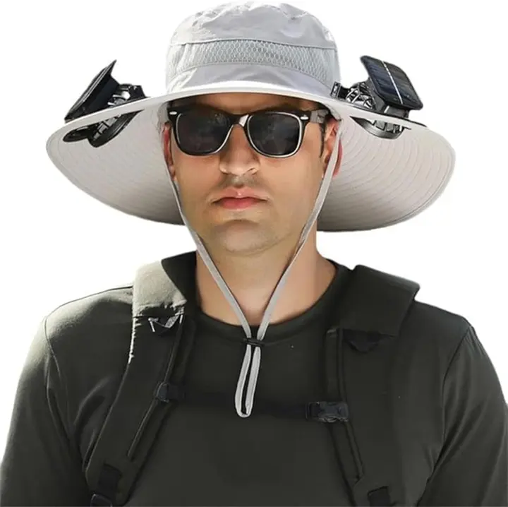 Gorra de Sol con Ventilador Incorporado Gorra de Pesca al Aire Libre Impermeable y Desmontable para Hombres Carga Solar y USB - 1