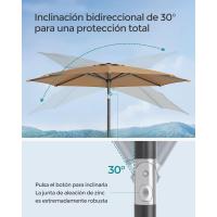 Sombrilla de Jardín 300 cm, UPF 50+, Parasol, 30 ° de Inclinación en dos Direcciones, con , para Patio, Terraza, , Piscina, sin Base, Beige GPU30BE - details 10