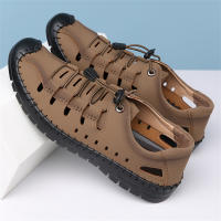 Sandalias para hombre, novedad de verano 2025, zapatos casuales de cuero hueco para hombre, zapatos antideslizantes con agujeros para conducir, sandalias de cuero de fondo suave para hombre - details 11