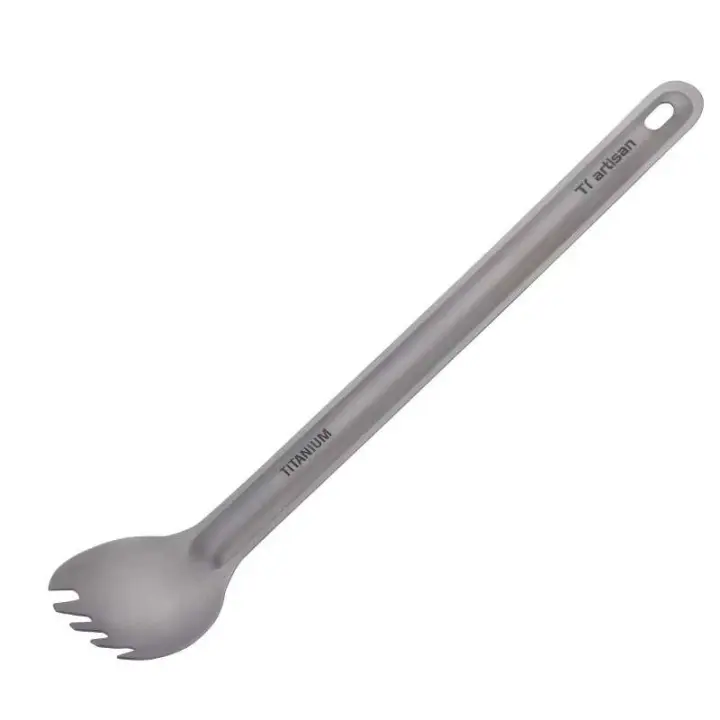 Tiartisan - Cuchara deportiva de titanio, mango largo, vajilla, villa portátil ultraligera para exteriores, equipo de camping - 1