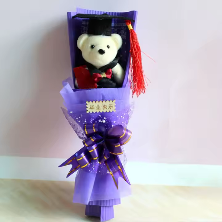 Precioso ramo de oso para graduación, impresionante oso con lazo, regalo de graduación, dibujos animados, decoración de fiesta de boda, Año Nuevo - 1