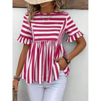 Nuevo Vestido camisero de verano para mujer, cuello redondo, manga con volantes, holgado, cómodo, a rayas - details 22