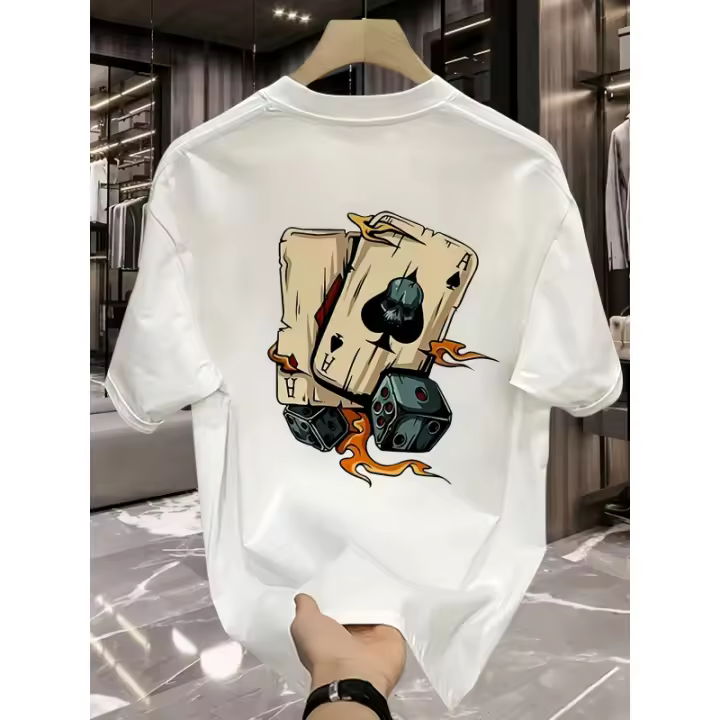 Camiseta gráfica para hombre: camiseta informal de verano de talla grande con ajuste holgado con controladores de juegos de dibujos animados y estampado de llamas, camiseta de cuello redondo lavable a máquina para vacaciones y atuendo informal, camisa par - 1