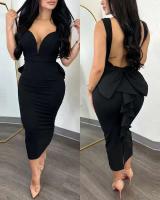 Elegante Vestido Midi con Lazo de Espalda y Volantes Perfecto para Fiestas Nocturnas, Clubes y Eventos de Moda para Mujeres - details 9
