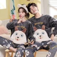 Conjunto de pijama de felpa de franela cálida para hombre y mujer, ropa de dormir de manga larga con cuello redondo, dibujos animados dulces, 32 estilos, Invierno - details 22