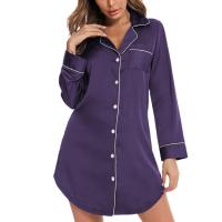Blusa de noche para mujer Pijamas Ropa de dormir con botones Cuello en V Mangas largas Vestido de seda imitada Púrpura - details 1