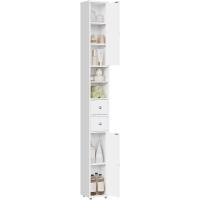 Mueble de Baño Estrecho Armario WC con Estantes Ajustables Mueble de Baño auxiliar de 2 Cajones y 2 Estantes Blanco 20x20x180 cm - details 0
