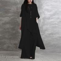 Conjunto deportivo informal de 2 piezas de lino y algodón para mujer, Top largo de manga corta con cuello redondo, estilo coreano de talla grande - details 4