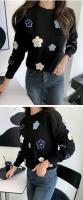 Jersey coreano con bordado Floral, suéter de alta calidad para mujer, Tops elegantes de punto con cuello redondo - details 2