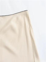 Falda Larga De Cintura Alta Para Mujer Mooyufon Textura De Satén Decoración De Lazo Vintage Chic Estilo Casual Polyester - details 7