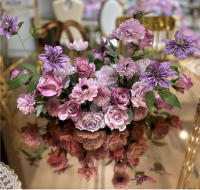 Camino de mesa de rosa púrpura de lujo, telón de fondo de boda, marco de arco de cuerno, arreglo de decoración, soporte de flores para escenario Floral, centro de mesa Ba - details 16