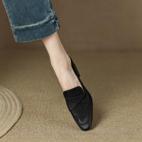 Zapatos pequeños de punta cuadrada estilo francés para mujer, tacón bajo, tacón grueso, zapatos pequeños de cuero - details 18