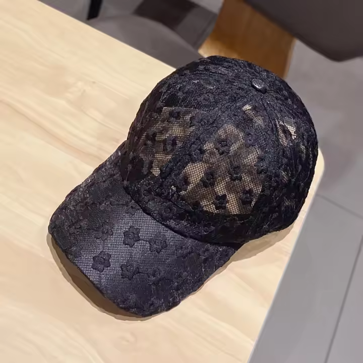 Gorra de béisbol con flores para mujer, informal, ajustable, coreana, para exteriores, con visera de encaje, sombrero de malla - 1