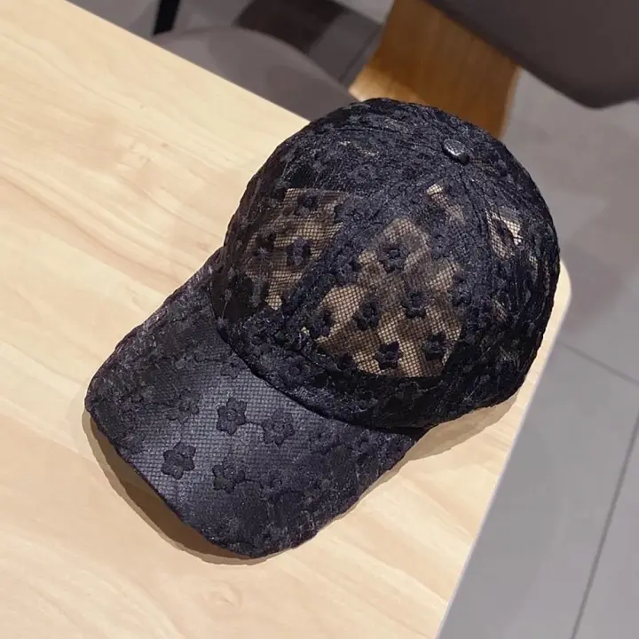 Gorra de béisbol con flores para mujer, informal, ajustable, coreana, para exteriores, con visera de encaje, sombrero de malla - 1