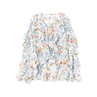 2025 Loose Floral Long Sleeve with Decorative Layered V-Neck Summer Novelty Simple Temperament Shirt for Women - details 5
