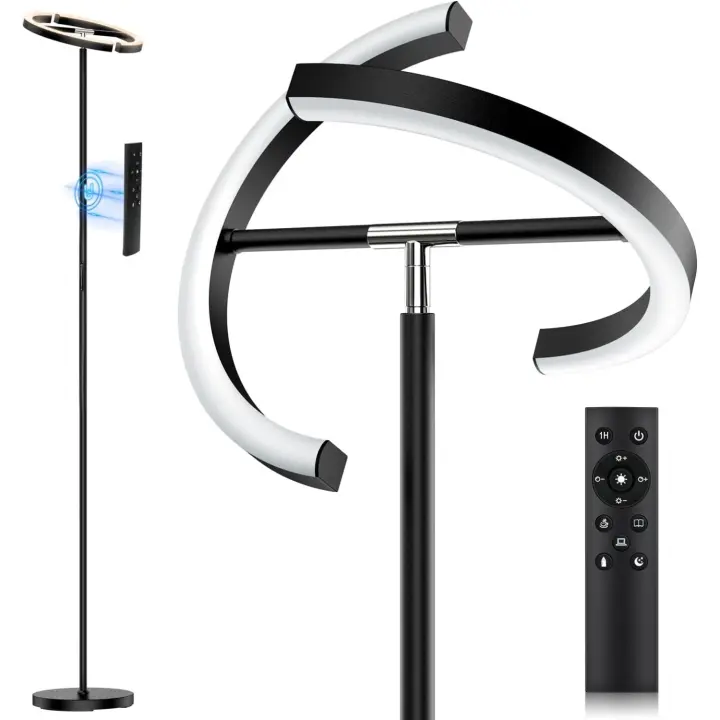 Lámpara de Pie LED Regulable, Lampara de Pie Salon con Mando a Distancia & Táctil, 4 Temperaturas de Color, 1300LM, Lámpara de Lectura Moderna para Salón, Dormitorio y Oficina, 20W, Negra - 1