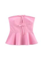 Camisetas sin mangas sexis de verano para mujer, moda 2025, color liso, hombros descubiertos, sin tirantes, ropa elegante con lazo para calle para mujer - details 0