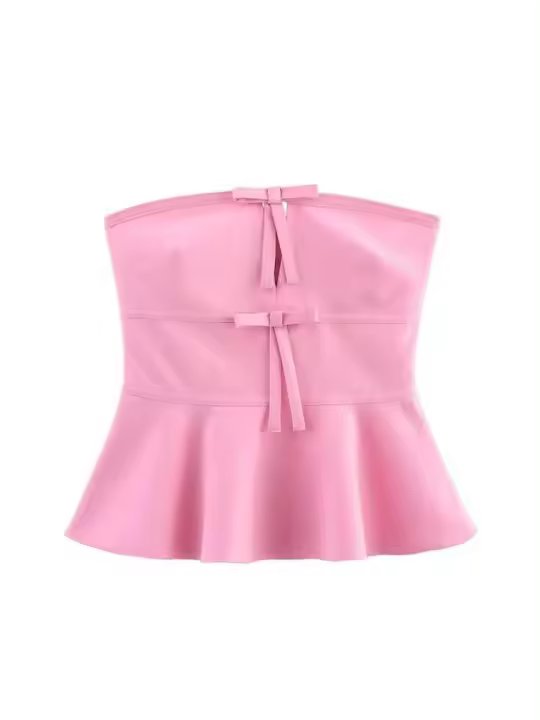 Camisetas sin mangas sexis de verano para mujer, moda 2025, color liso, hombros descubiertos, sin tirantes, ropa elegante con lazo para calle para mujer - 1