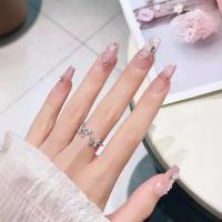 10 uñas adhesivas de ojo de gato rosa de bailarina francesa hechas a mano y juego completo de uñas postizas - details 6