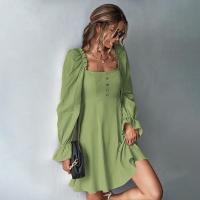 Elegante Vestido de Manga Larga para Mujer Cuello Cuadrado Cintura Ajustada Ropa de Moda Trendy - details 14