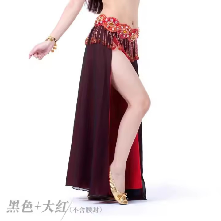 Falda de hilo TRE con 2 aberturas para mujer, falda de danza del vientre de rendimiento - 1