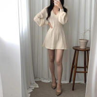 Vestido corto de punto para mujer, prenda elegante de manga larga con cuello de pico, ajustado, color negro, novedad de invierno - details 7