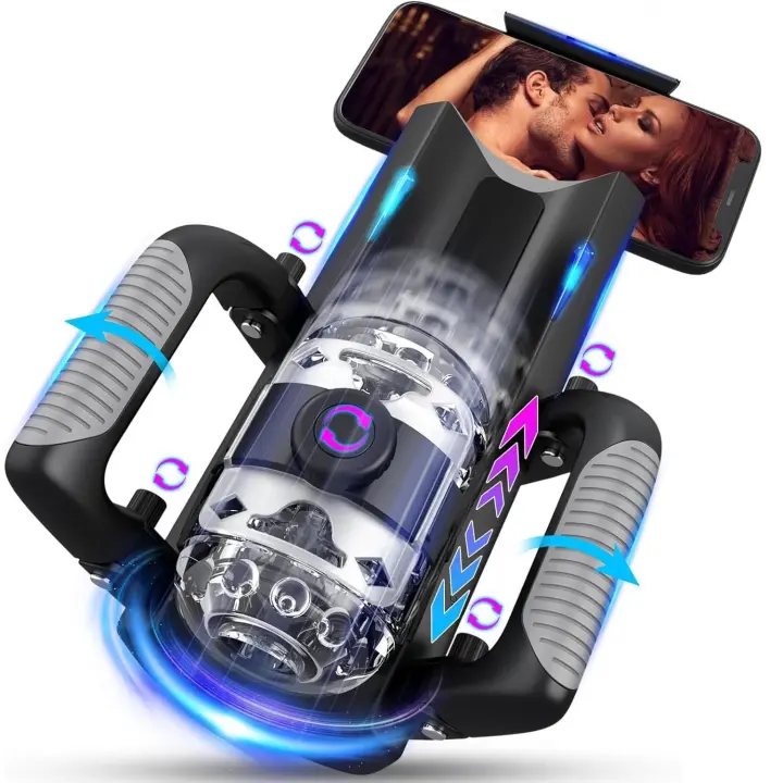 Juguete sexual para hombres masturbadores masculinos, coño de bolsillo manos libres con distancia de empuje de 12 cm, masturbador masculino con bomba de pene masculino con soporte para teléfono y mango plegable, máquina de mamada - 1