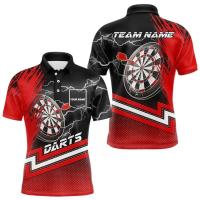 Camisas con estampado de dardos 3D de tendencia para hombre, camisa de manga corta con nombre de equipo personalizado a la moda, camisetas holgadas informales con botones de solapa - details 7