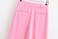 TRAFZA-Conjunto de 2 piezas rosa para mujer, chaqueta con solapa, manga larga, bolsillo, con cordones, Top + pantalones de pierna ancha con cremallera de cintura alta - details 23
