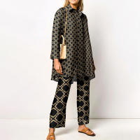 Conjunto de 2 piezas con estampado de Pamas para mujer, ropa de dormir holgada, pantalones de manga larga, ropa de calle, traje elegante, Vintage, otoño - details 17