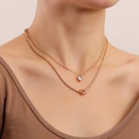 Collar con colgante de circonita y corazón de melocotón de doble capa para mujer, joyería con temperamento, cadena de giro Simple - details 3