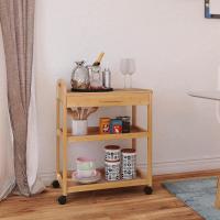 Carro de Cocina sobre Ruedas con cajón y estantes, Estante rodante de bambú de 3 Niveles con encimera de Madera Maciza y Ruedas bloqueables (Natural) - details 3