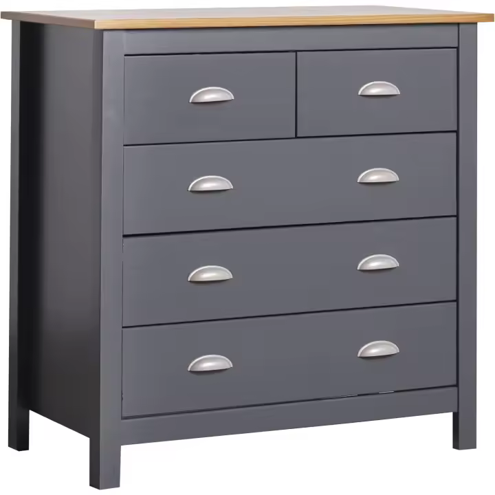 stock Comoda de Noche de 5 cajones en Gris/Roble - 1