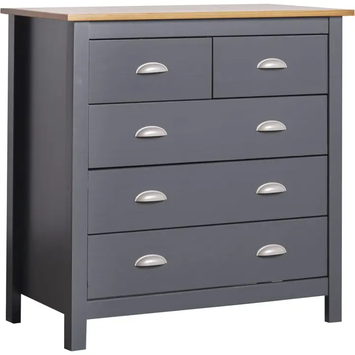 stock Comoda de Noche de 5 cajones en Gris/Roble - 1