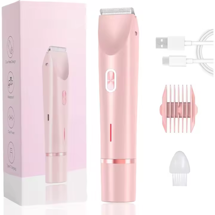 Afeitadora de bikini, afeitadora eléctrica 2 en 1 para mujer, recortadora de bikini de doble cabezal para mujer, recortadora de vello corporal impermeable en seco y húmedo - 1