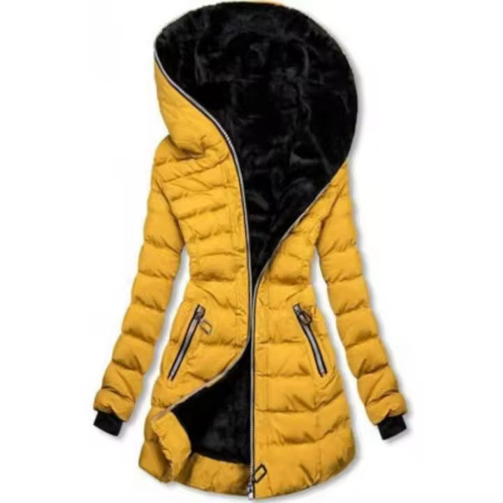 Chaqueta acolchada de algodón con capucha para mujer, abrigo cálido de terciopelo, de longitud media, para invierno, 2024 - 1