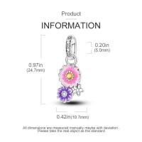 Cuentas de flores rosas y moradas adecuadas para joyas y pulseras de plata con piedra de circón principal - details 5