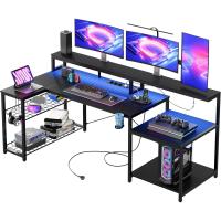 Gaming con Luces LED, Mesa Gaming para PC con 3 Tomas AC y 2 Puertos de Carga USB, - details 0