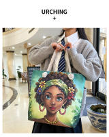 Nueva bolsa de mano bolsa de playa Bart pintado pintura bolsa de dibujos animados lino bolsa de lona de gran capacidad negro hermosa mujer - details 14