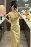 Nuevo estilo chino cheongsam mejorado, estilo francés joven, vestido amarillo claro exquisito y de alta gama para socialité, verano - details 0