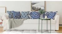 Funda de almohada bordada de algodón azul, cojín de decoración del hogar, bordado geométrico, hilo de ganchillo, sofá, cojín trasero - details 0